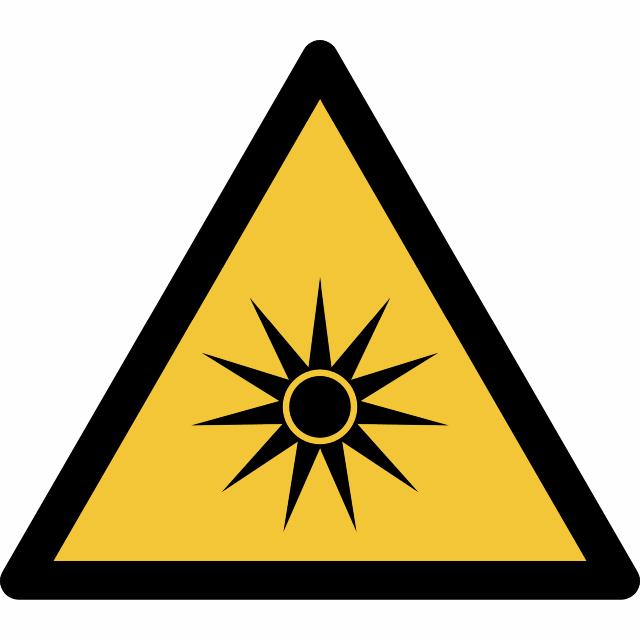 Pictogram bordje Waarschuwing: optische straling, 150 x 133 mm