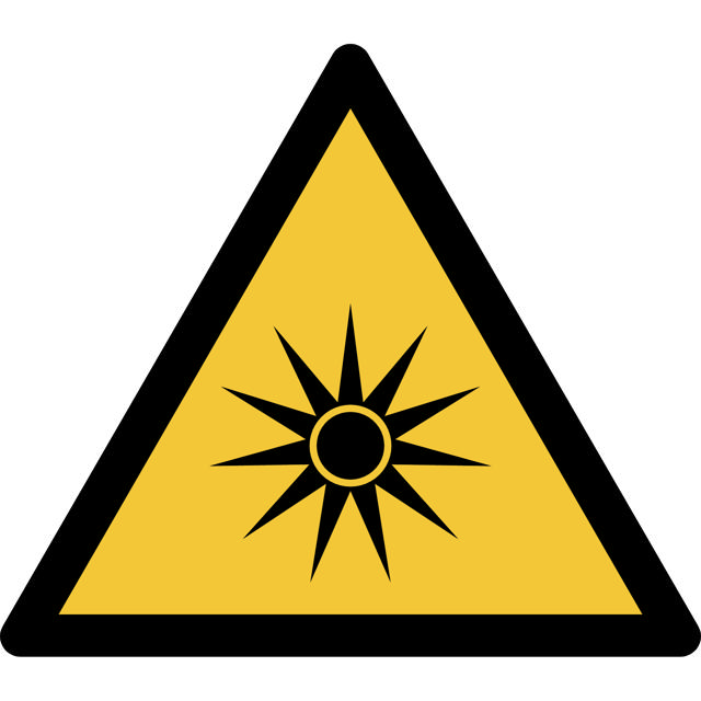 Pictogram bordje Waarschuwing: optische straling, 200 x 176 mm