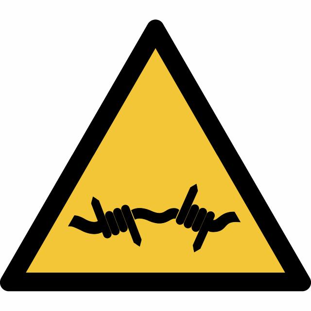 Pictogram bordje Waarschuwing: prikkeldraad, 150 x 133 mm