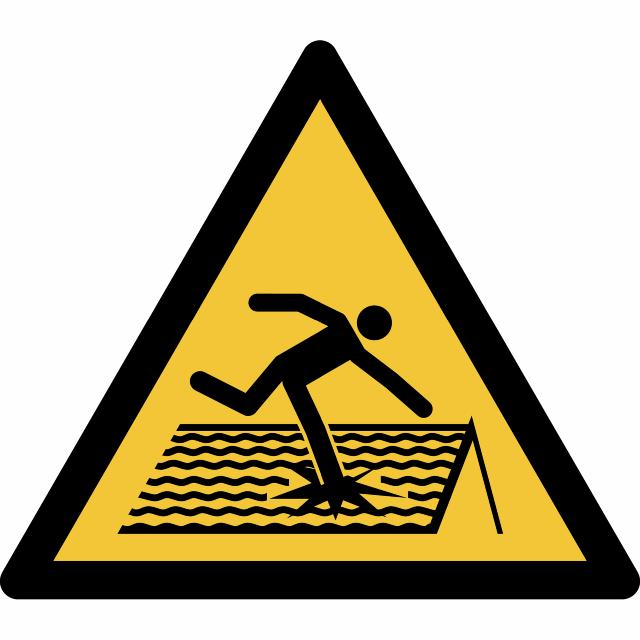 Pictogram bordje Waarschuwing: breekbaar dak, 150 x 133 mm