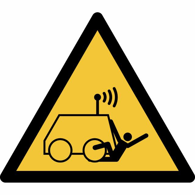 Pictogram bordje Waarschuwing: op afstand bestuurbare machine, 150 x 133 mm