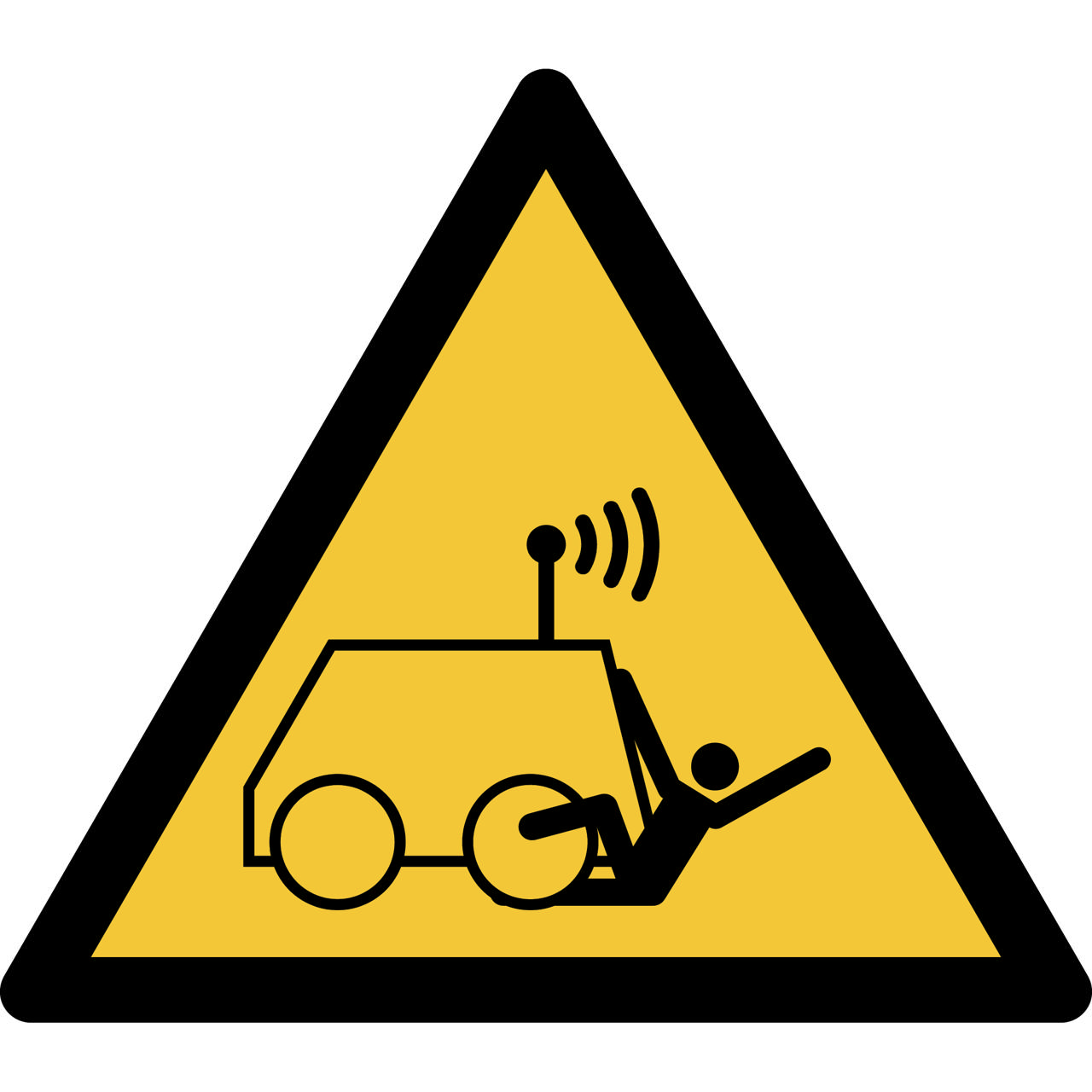 Pictogram bordje Waarschuwing: op afstand bestuurbare machine, 200 x 176 mm