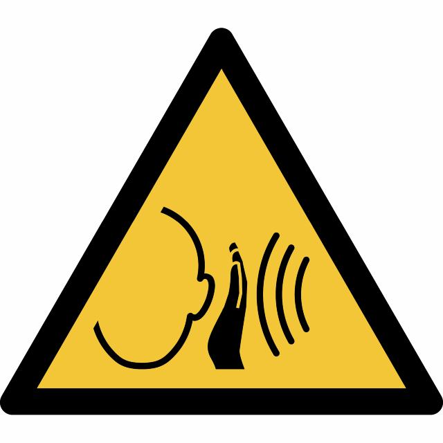 Pictogram bordje Waarschuwing: plots hard geluid, 150 x 133 mm