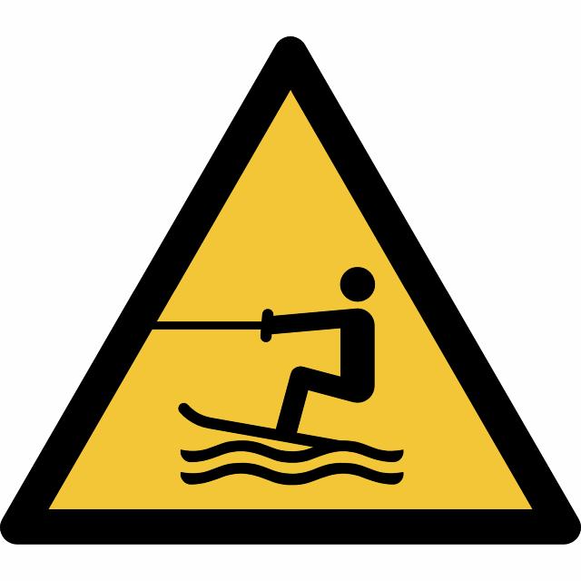 Pictogram bordje Waarschuwing: gesleepte watersporten, 150 x 133 mm