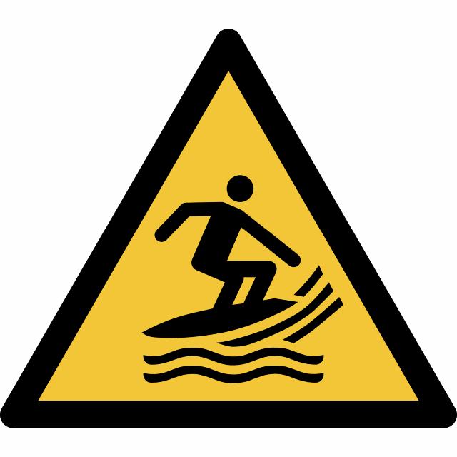 Pictogram bordje Waarschuwing: surfgebied, 150 x 133 mm