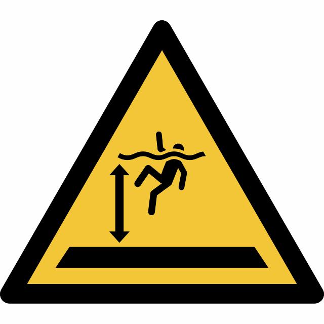 Pictogram bordje Waarschuwing: diep water, 150 x 133 mm