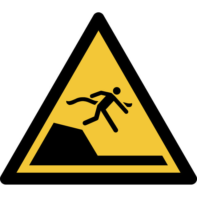 Pictogram bordje Waarschuwing: plotselinge daling, 200 x 176 mm