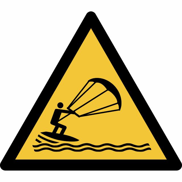 Pictogram bordje Waarschuwing: kitesurfers, 150 x 133 mm