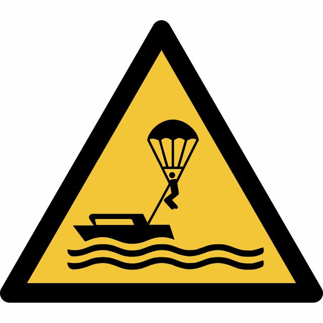 Pictogram bordje Waarschuwing: parasailing, 150 x 133 mm