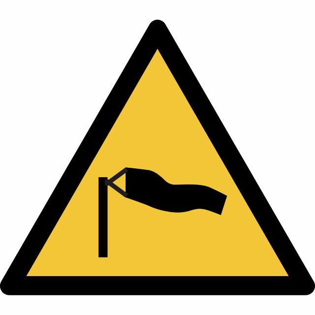 Pictogram bordje Waarschuwing: stevige wind, 150 x 133 mm