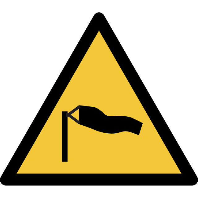 Pictogram bordje Waarschuwing: stevige wind, 200 x 176 mm