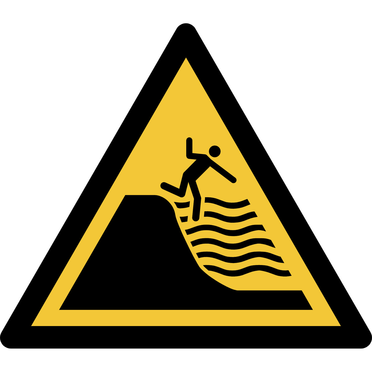 Pictogram bordje Waarschuwing: steil aflopende strandbodem, 150 x 133 mm