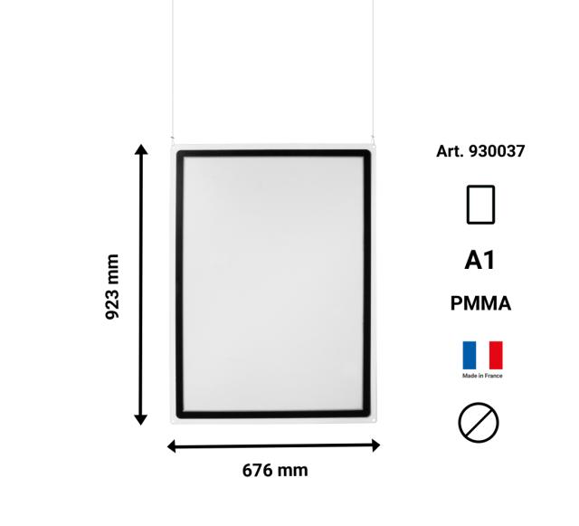 Acryl hangende informatiehouder met A1 Magneto display frame, staand/liggend