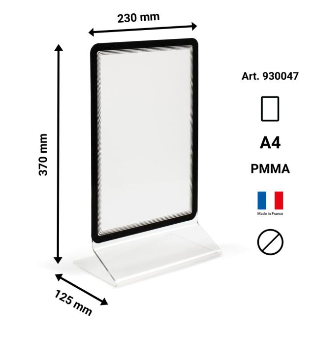 Acryl T-standaard med A4 Magneto display frame, dubbelzijdig, staand