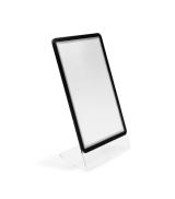 Acryl L-standaard med A4 Magneto display frame, staand/liggend