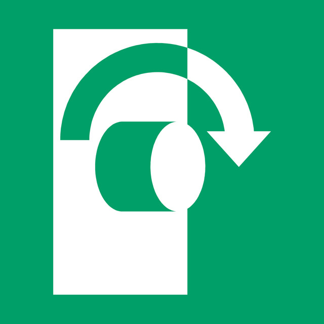 Pictogram bordje Met klok mee openen